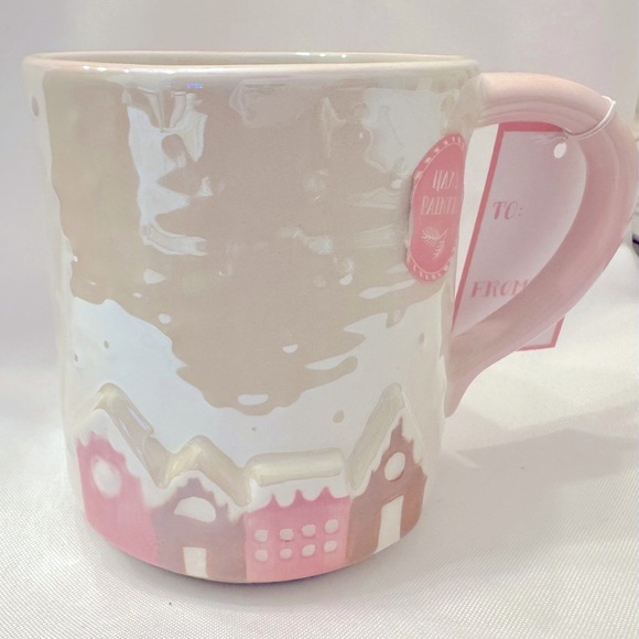 Pink Ceramic Mug with Village Design - Picture 1 of 2